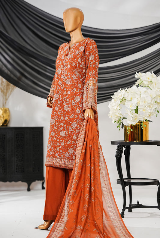 Thread & Needle by HZ Textiles Printed Cambric Suit Stitched 3 Piece POEL-3P-008 Rust