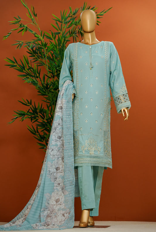 Muse by HZ Textiles Printed Suit Cotton Stitched 3 Piece SSE-103 Aqua Vol-01