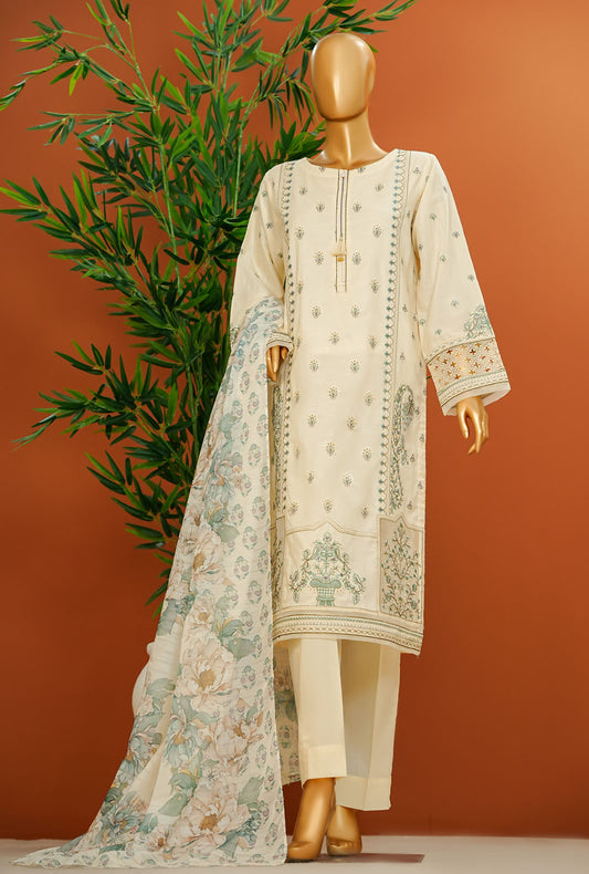 Muse by HZ Textiles Printed Suit Cotton Stitched 3 Piece SSE-104 Cream Vol-01