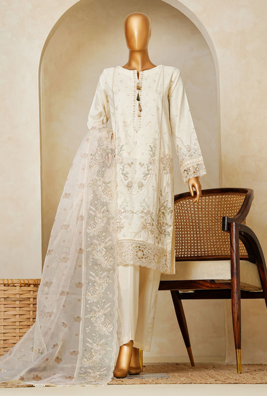 Muse by HZ Textiles Printed Suit Cotton Stitched 3 Piece SSE-203 Ivory Vol-03