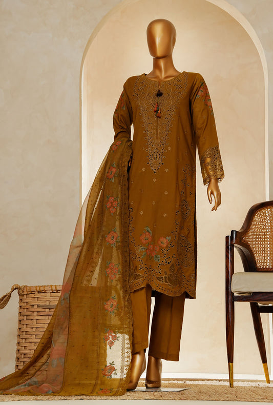 Muse by HZ Textiles Printed Suit Cotton Stitched 3 Piece SSE-204 Olive Vol-03