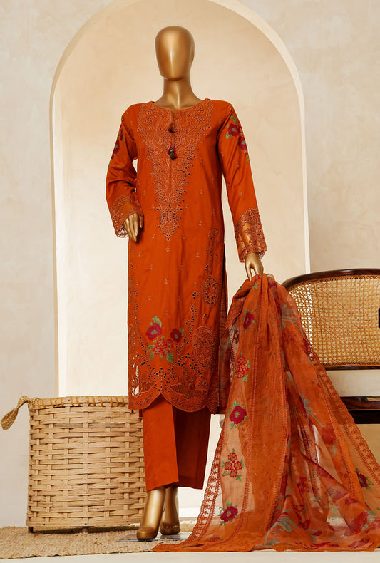 Muse by HZ Textiles Printed Suit Cotton Stitched 3 Piece SSE-204 Rust Vol-03
