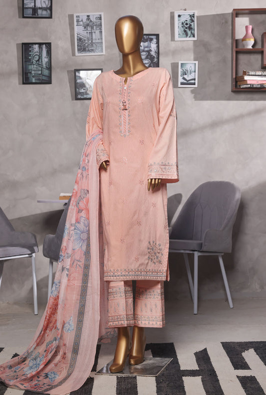 Muse by HZ Textiles Embroidered Suit Jacquard Stitched 3 Piece SSJ-2502 Peach  Vol-02 - Ready To Wear