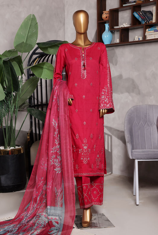 Muse by HZ Textiles Embroidered Suit Jacquard Stitched 3 Piece SSJ-2503 Shocking Pink Vol-02 - Ready To Wear