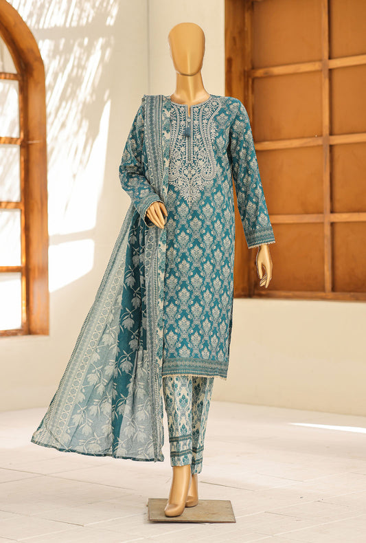 Daily Wear by HZ Textiles Embroidered Lawn Suit Unstitched 3 Piece Teal Imperial-3108 Vol-02
