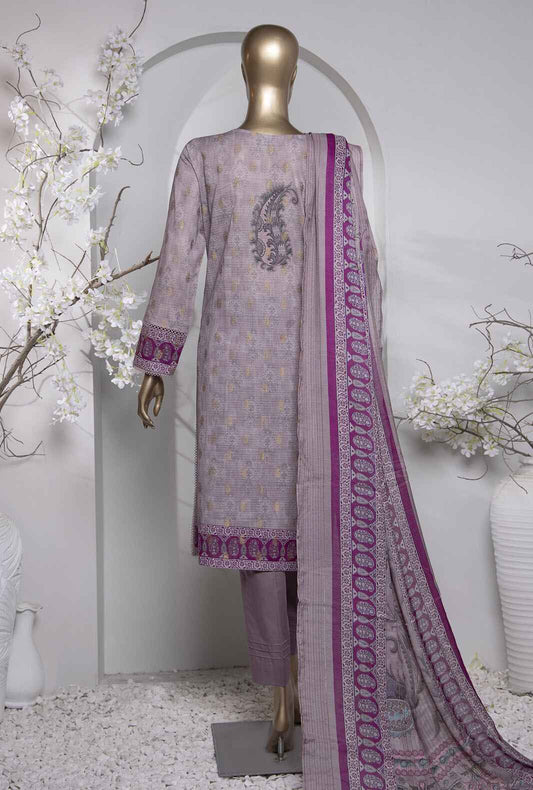 3 Piece Unstitched - Turkish Jacquard Digital Printed lawn Suit -TJP-1032