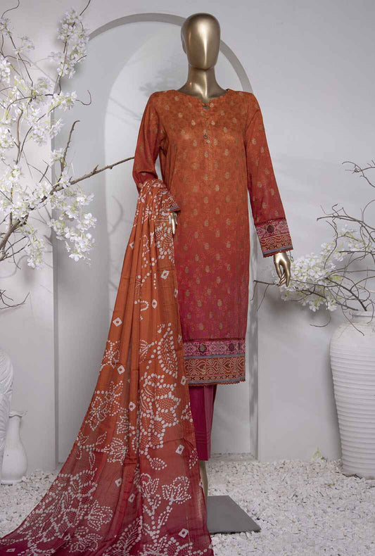 3 Piece Unstitched - Turkish Jacquard Digital Printed lawn Suit -TJP-1034