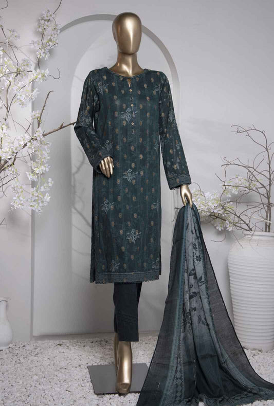 3 Piece Unstitched - Turkish Jacquard Digital Printed lawn Suit -TJP-1035