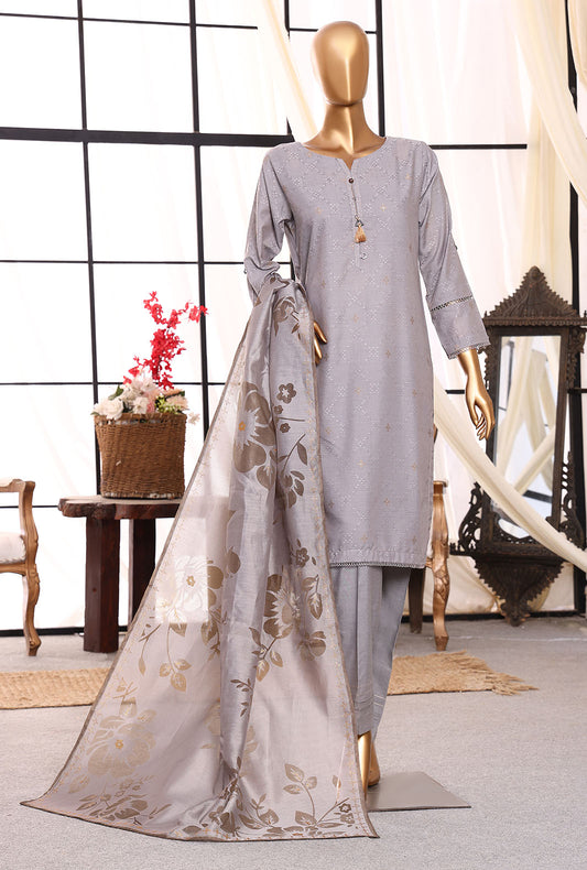 3 Piece Stitched - Damask Jacquard  Suit - DJL-406