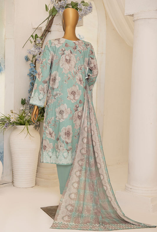 3 Piece Unstitched - Digital Printed Printkari Slub cambric Suit - PSC-214