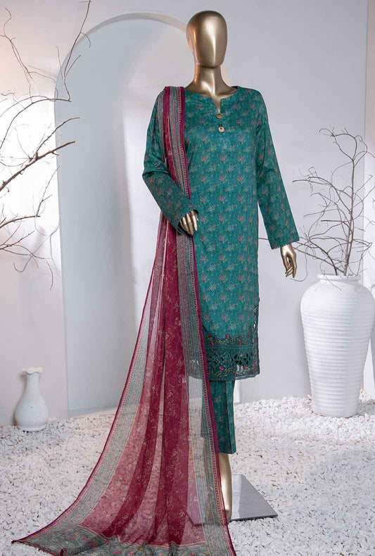 3 Piece Unstitched - Meenakari Digital Printed Embroidered Suit MEC-91