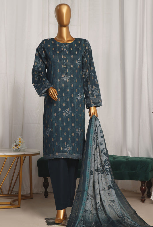 3 Piece Stitched - Damask Jacquard  Digital Printed Suit - PJL-707