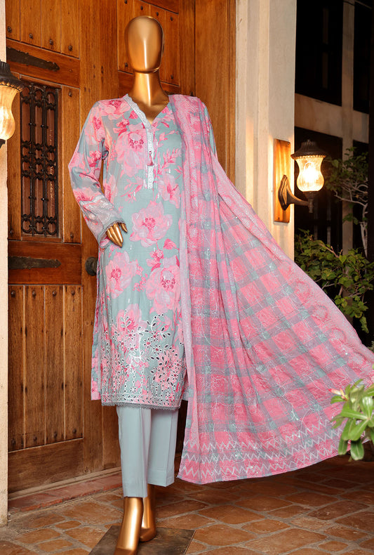 3 Piece Unstitched - Digital Printed Printkari Slub cambric Suit - PSC-213