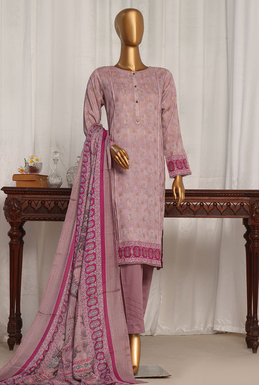 3 Piece Stitched - Damask Jacquard  Digital Printed Suit - PJL-704