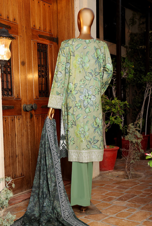 3 Piece Unstitched - Digital Printed Printkari Slub cambric Suit - PSC-211