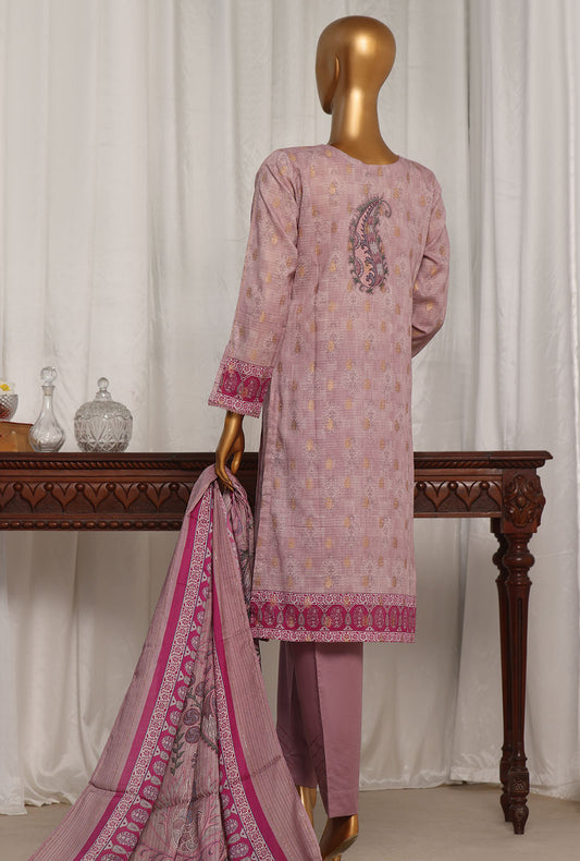 3 Piece Stitched - Damask Jacquard  Digital Printed Suit - PJL-704