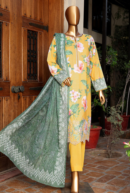 3 Piece Unstitched - Digital Printed Printkari Slub cambric Suit - PSC-212