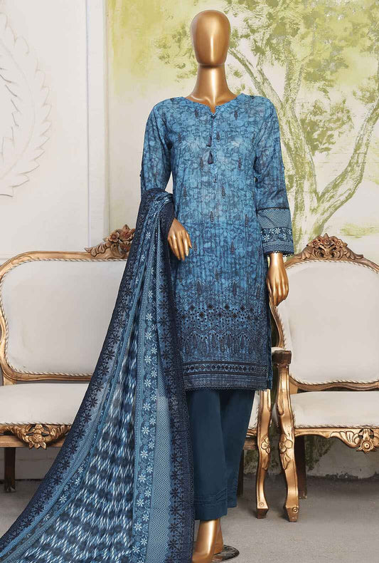 3 Piece Stitched Printkari PCL-407 Ink Blue