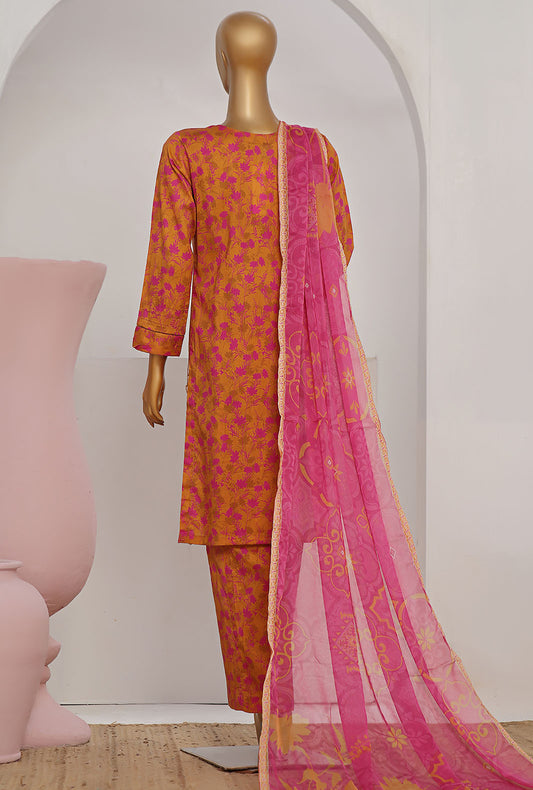 3 Piece Stitched Print & Needle Cutwork ECL-407 Orange Vol 02