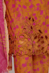 3 Piece Stitched Print & Needle Cutwork ECL-407 Orange Vol 02