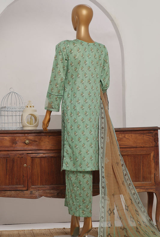 3 Piece Stitched Print & Needle Cutwork ECL-411 Green Vol 02