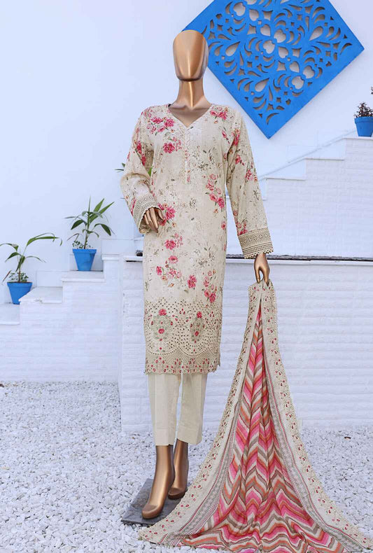 3 Piece Unstitched - Premium Embroidered Lawn Suit - PEC-816